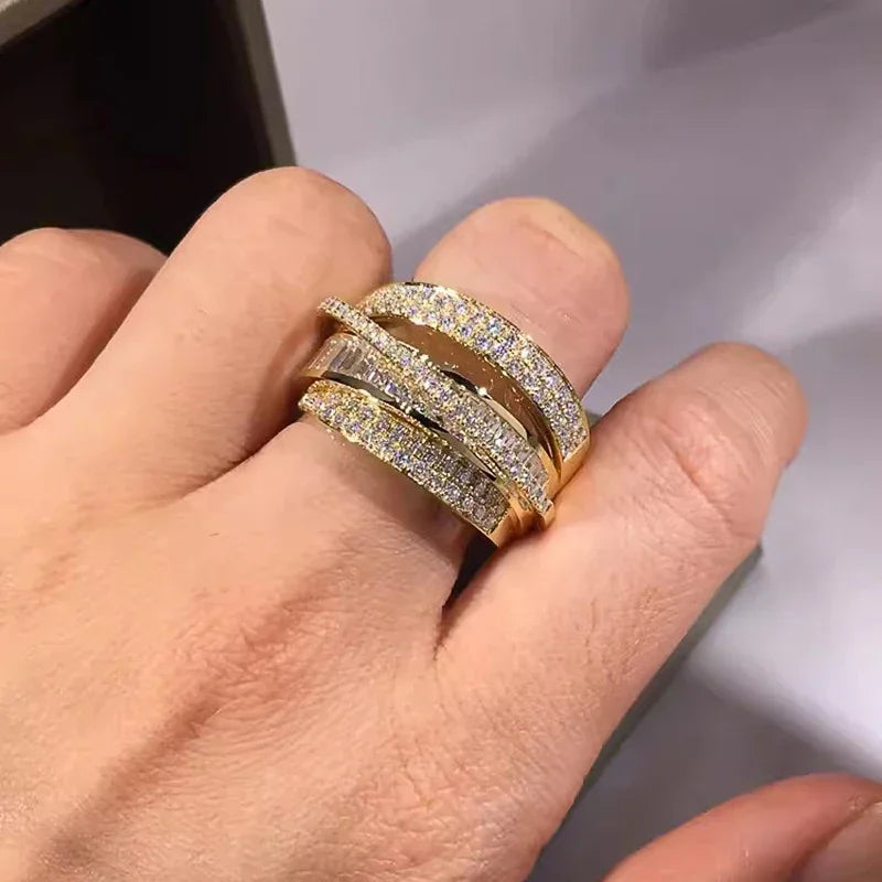 Luxury Gold Silver Color Opening Rings Women Multi Cross Design Modern Fashion Female Accessories Bling Bling Adjustable Jewelry