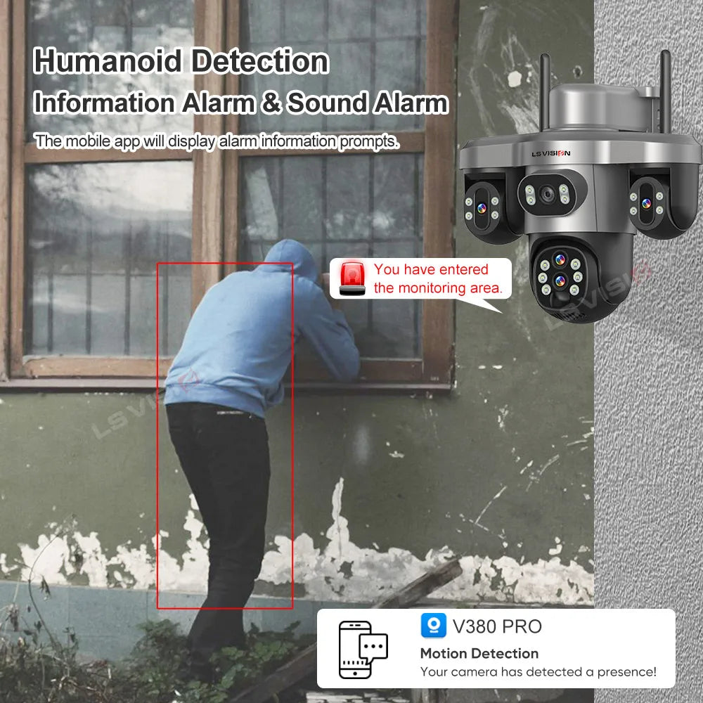LS VISION 10X Optical Zoom Three Screens Outdoor Surveillance Camera 4g Security Wifi 3 PTZ LENS Cctv Automatic Tracking V380