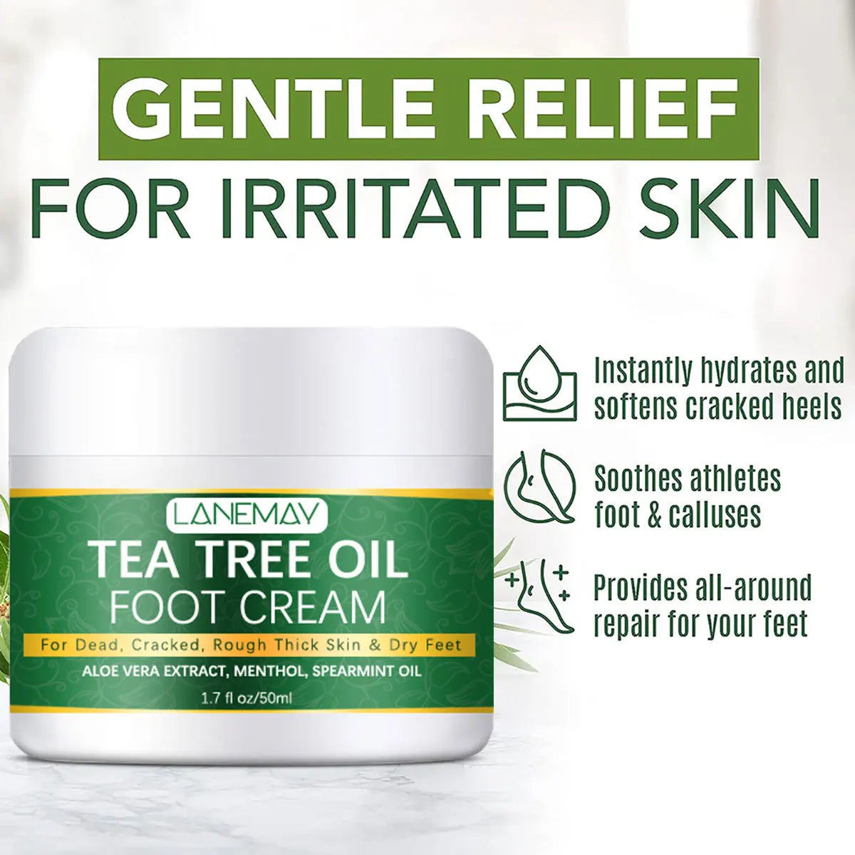 Foot moisturizer with aloe vera and tea tree oil to deeply nourish the skin, for dry and rough skin, daily hand and foot care