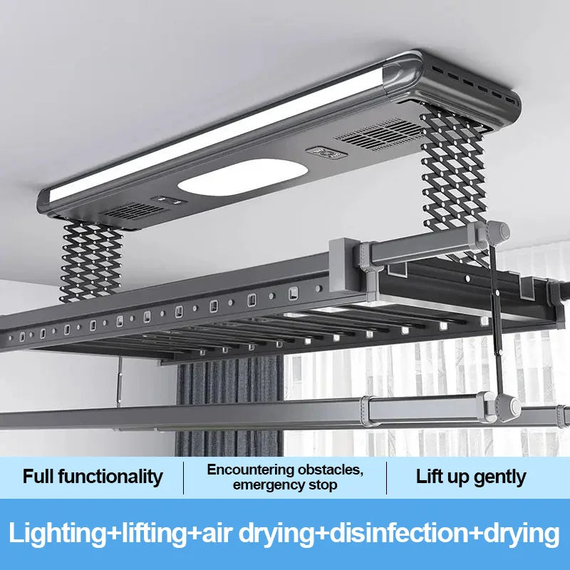 Smart Electric 70W DC Motor Foldable Clothes Drying Rack LED Lighting Air Drying Sterilization Indoor Clothes Drying Rack