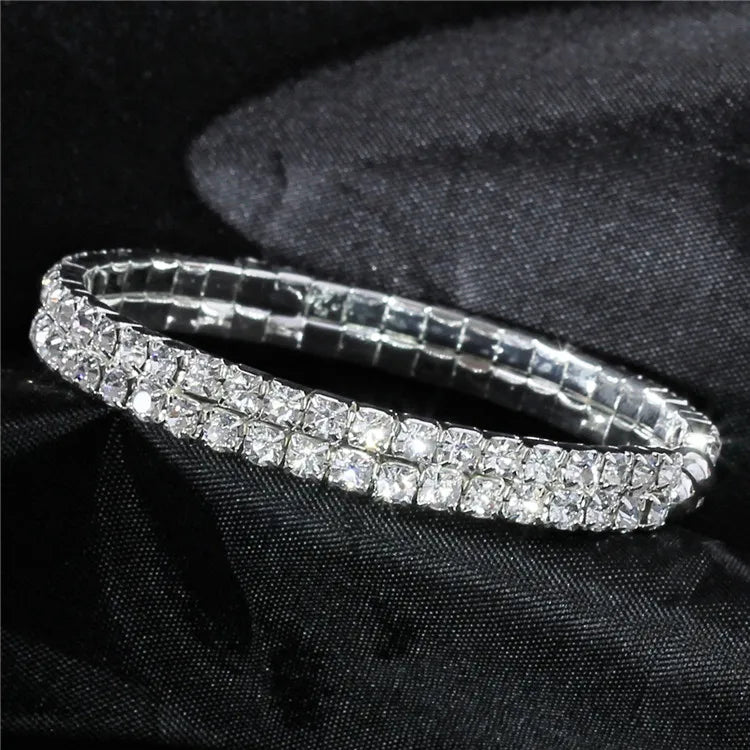 Wedding Bridal Jewelry 1-10 Row Cuff CZ Rhinestone Crystal Stretch Strand Bracelet Bangle Dropshipping