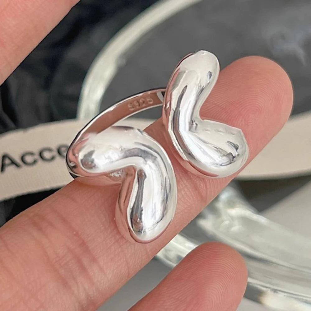 PANJBJ 925 Sterling Silver Geometry Crystal Ring For Women Ellipse Exaggerated Punk Water Drop Open Jewelry Gift Dropshipping