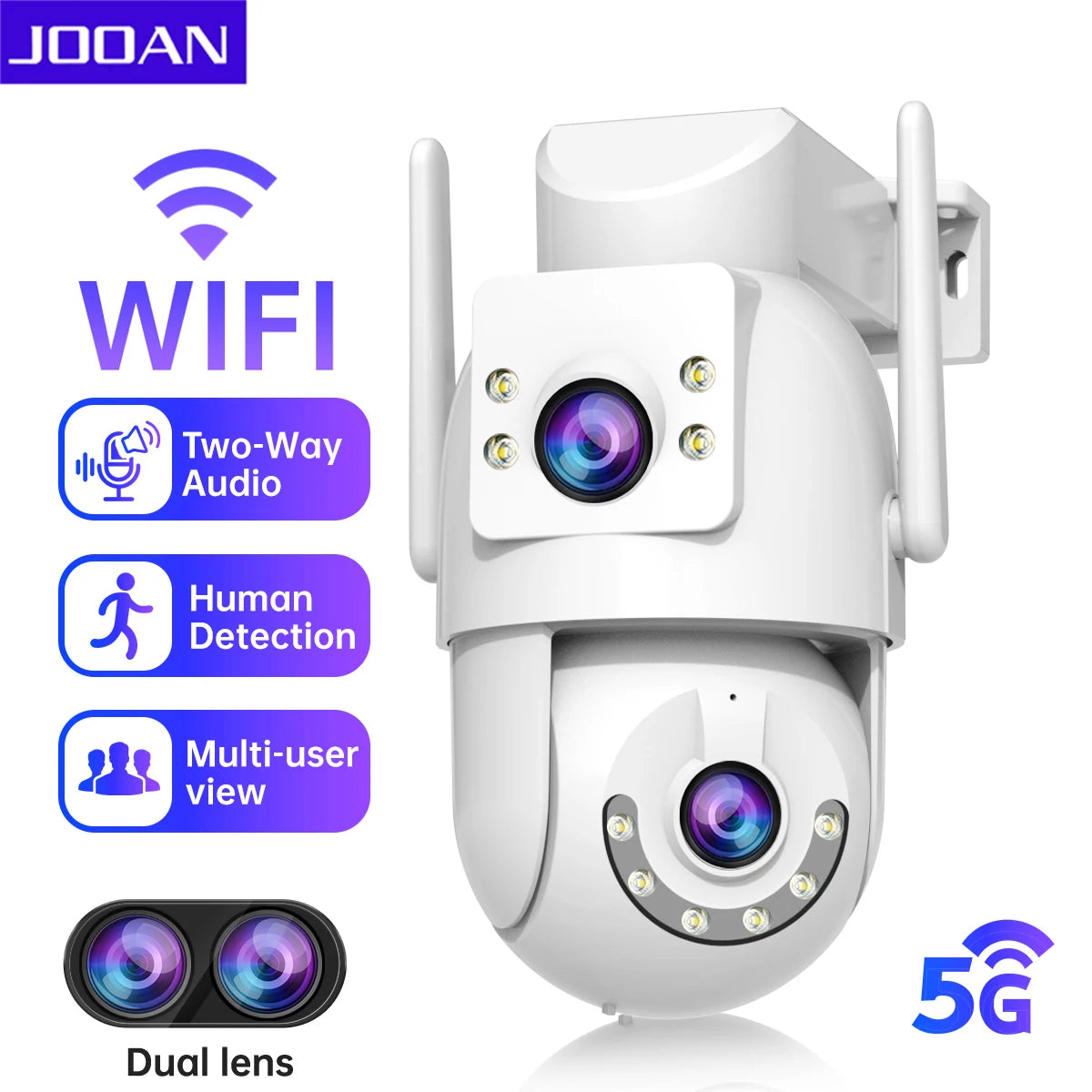 JOOAN 4K HD 5G Wifi PTZ Camera Outdoor 4MP Dual Lens Dual Screen Auto Tracking IP Camera Security Protection CCTV Surveillance