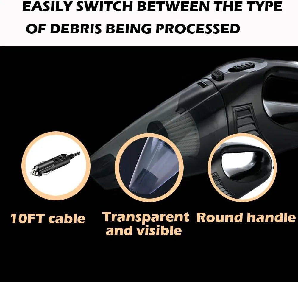 Car Vacuum Cleaner-High-Power 12V Handheld Portable with Wired Design-Removes Dust,Food, Sand,and Dog Hair-Perfect for Cars