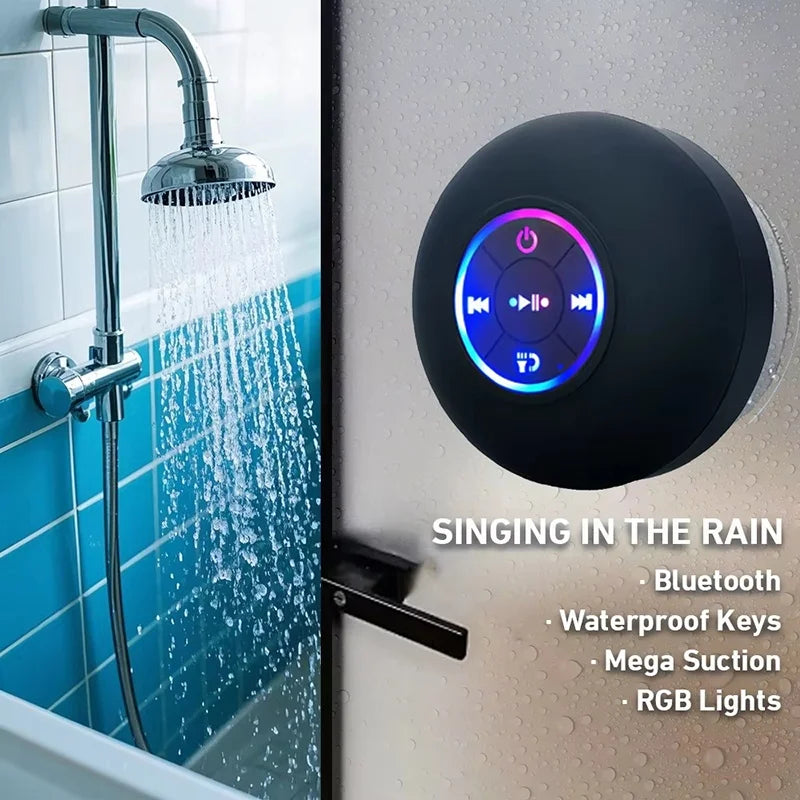 Portable Wireless Bluetooth Speaker LED Light IPX4 Waterproof Speaker Outdoor Bathroom Suction Cup Mini 3D Subwoofer Sound Box