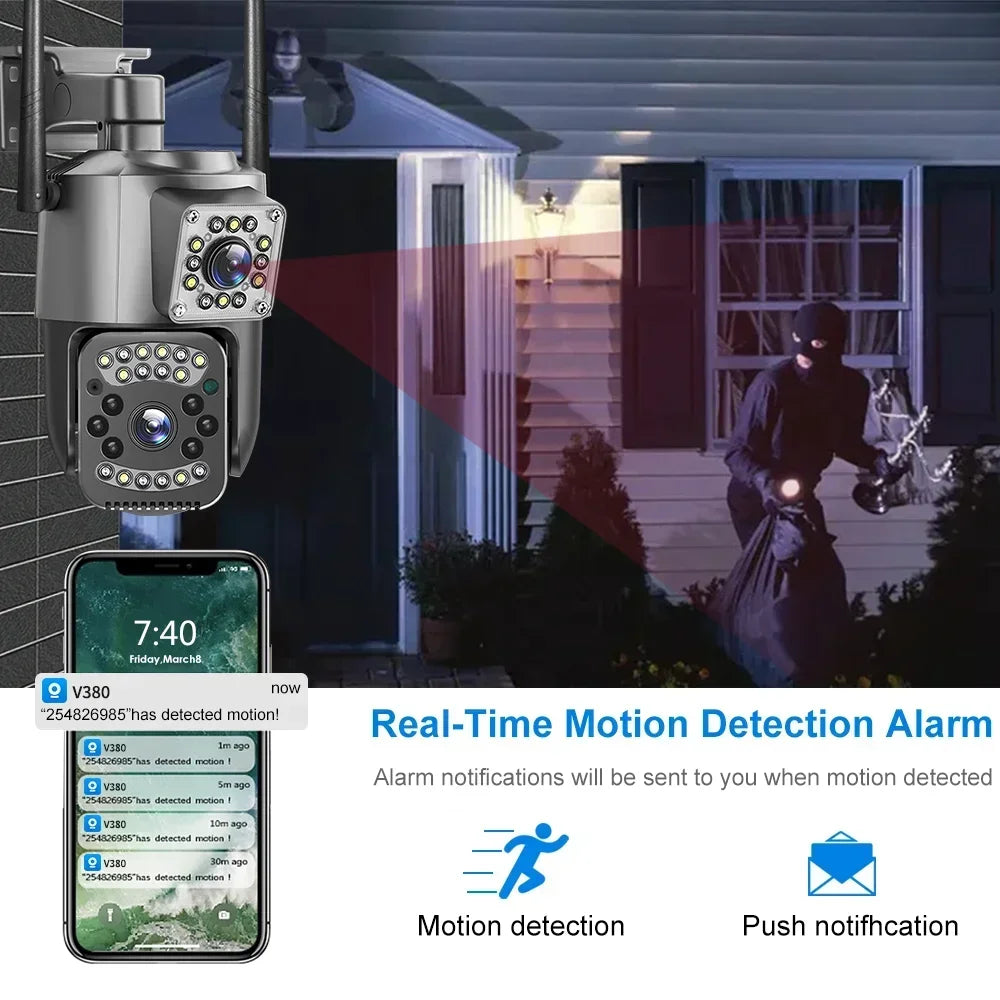 8MP 4K WIFI IP Camera Dual Lens PTZ 4G SIM Card Outdoor Webcam Alarm 10X Zoom Smart Home CCTV Security Protection Monitor Cam