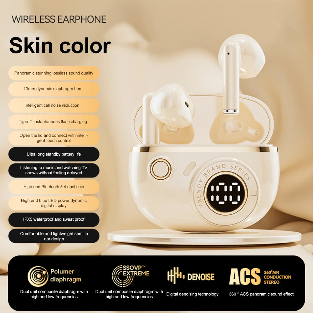 Bluetooth 5.4 Earphones TWS Wireless Headphones Mini Earbuds LED Display Gaming Headsets HiFi Stereo Noise Reduction Earphone