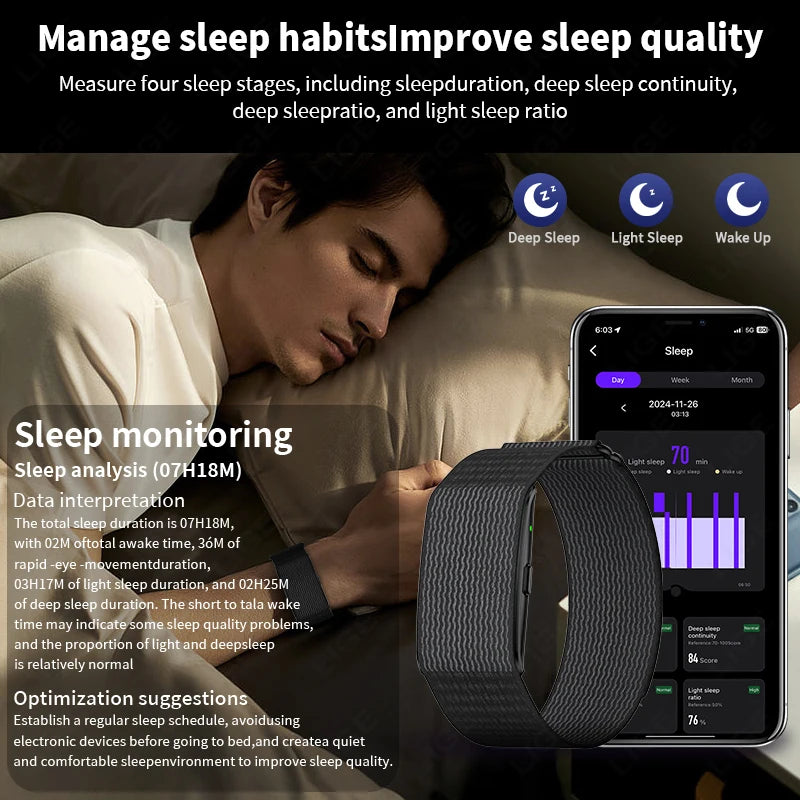 AI Health Wristband Smart Watch Bracelet Men Women Heart Rate Blood Pressure Monitor Fitness Tracker Waterproof Sports Smartband