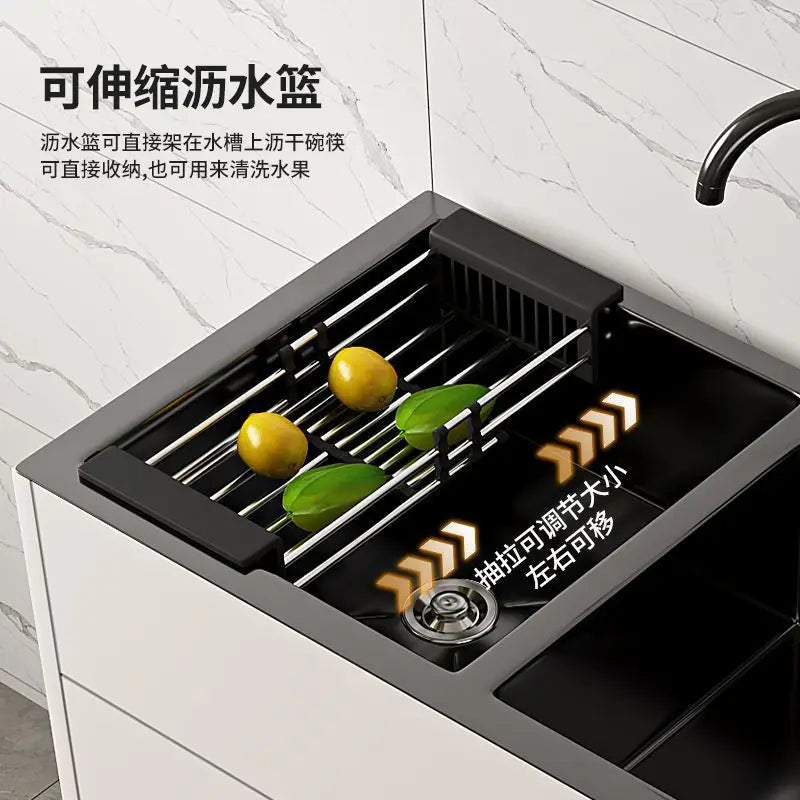 Kitchen Cabinet Stainless Steel Vegetable Wash Basin Sink Cabinet Single Double Sink With Faucet Office Wash Basin Integrated