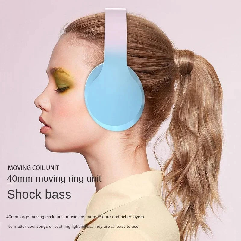 Gradient Bluetooth Headset Cute Wireless Music Headphone with Mic Gamer Earphone Kids Lovely Christmas Gifts for Girl PC Gaming