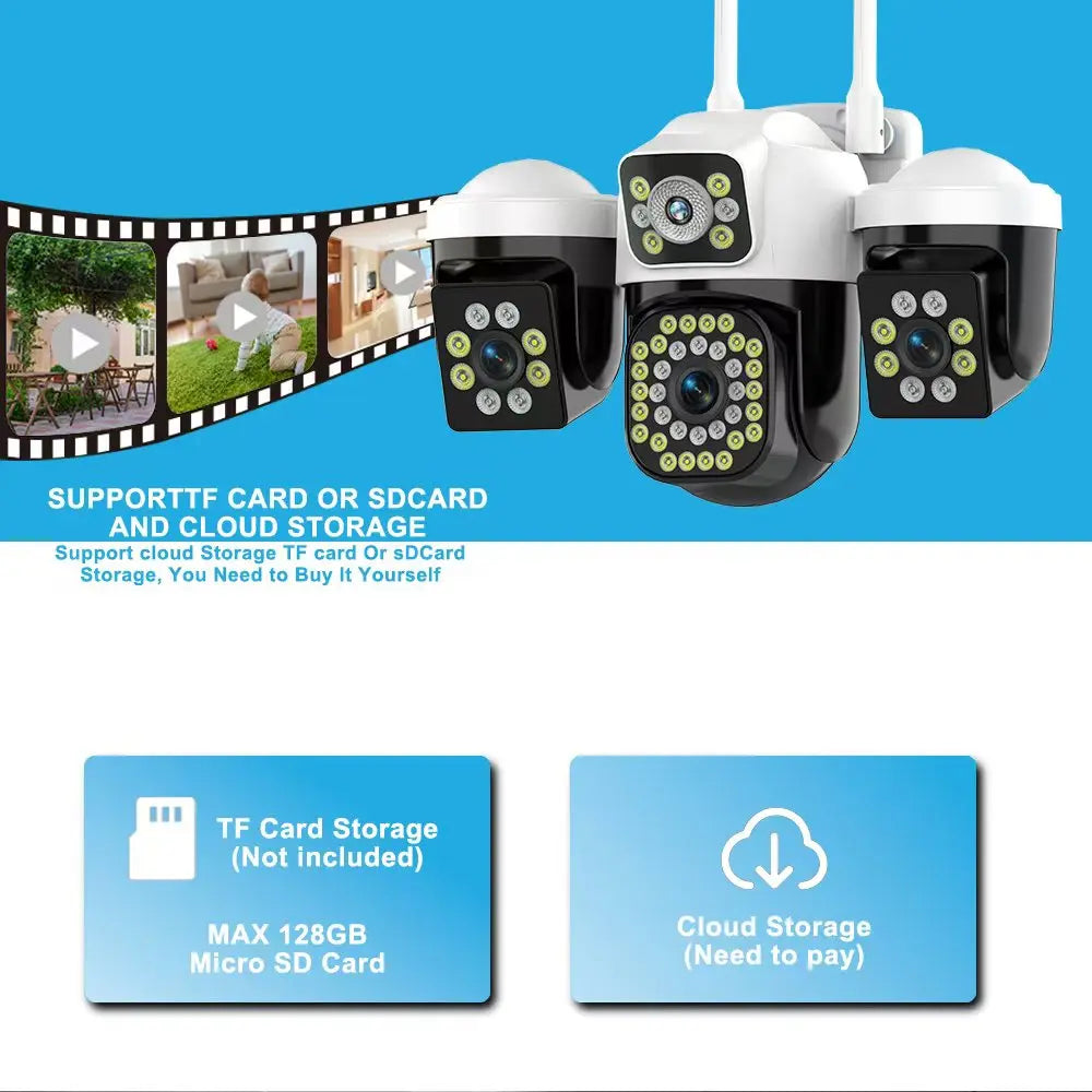 Three Screen WIFI IP Camera Outdoor 8K 15MP Three Lens PTZ Cam Ai Human Detection IP66 Waterproof Onvif CCTV Security Cam Yoosee
