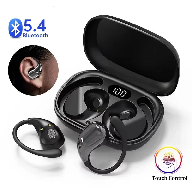 Bluetooth 5.4 Ear Hook Headphones TWS Wireless Earphones HiFi Stereo Waterproof Headsets LED Display Long Standby Touch Earbuds