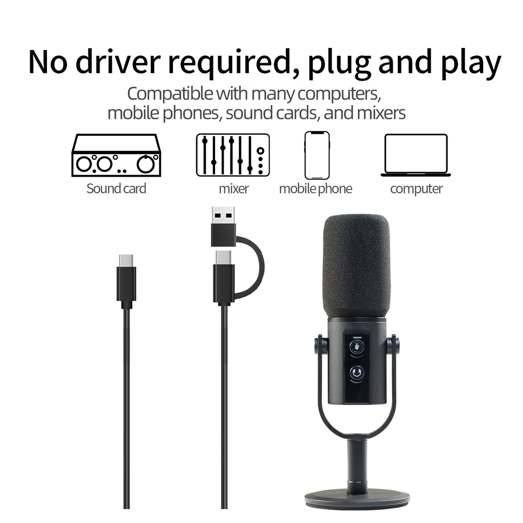 LINIM PD11 Dynamic USB/XLR Microphone with Gain Knob/Touch-mute/Headphone Jack,Recording Mic for PC Sound Card Streaming