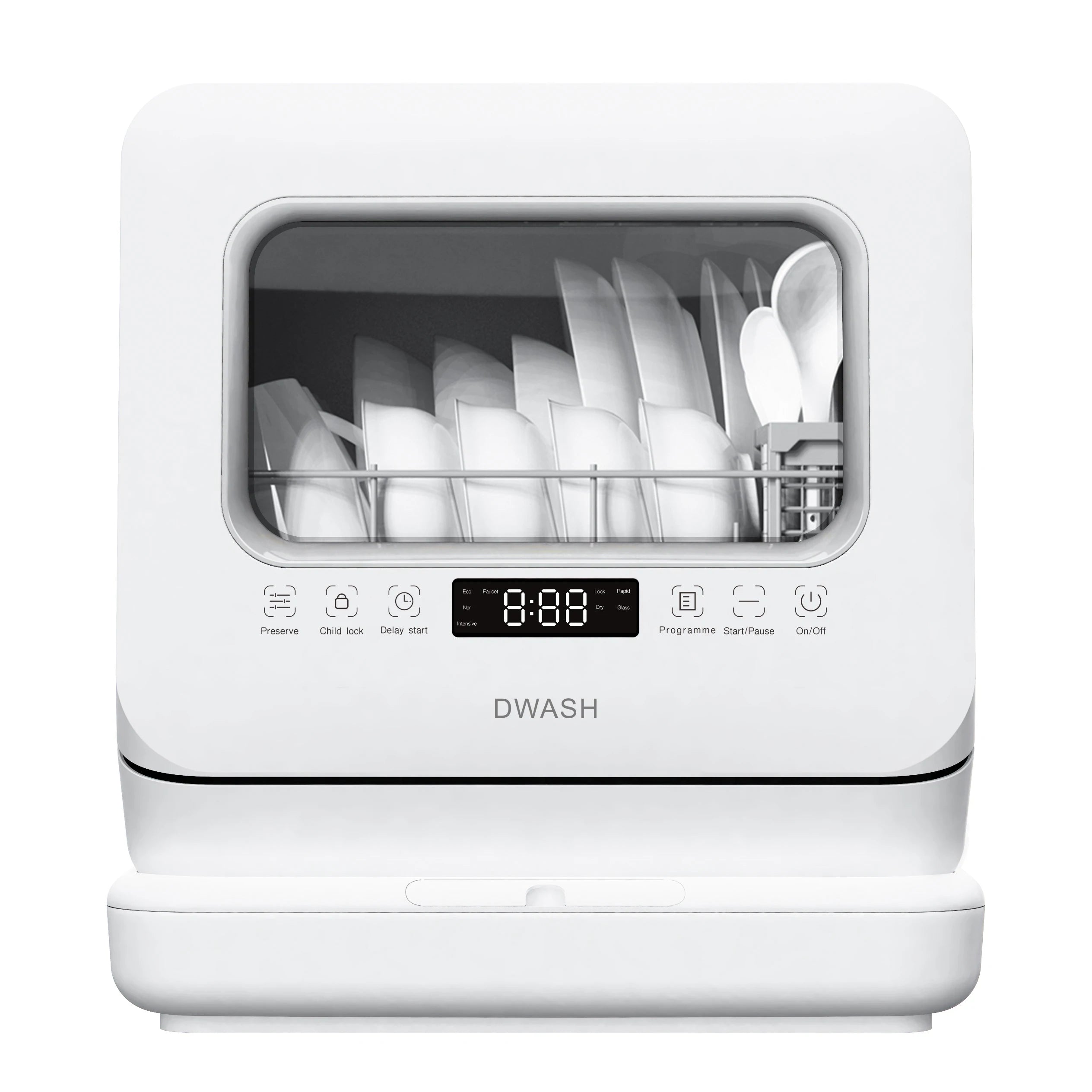 Smart Portable Mini Dishwasher Electric Countertop Home Appliance with Plastic Tank for Kitchen or Hotel Use