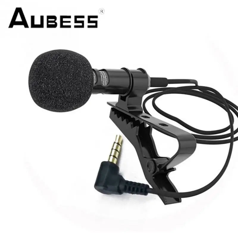 AUBESS  3.5 mm Microphone Clip Tie Collar for Mobile Phone Speaking in Lecture 1.5m Bracket Clip Vocal Audio Lapel Microphone