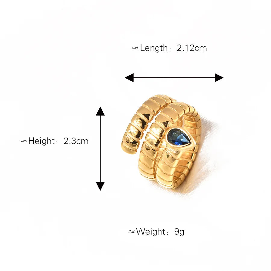 Tubogas Blue Stone Ring for Women Gold Plated Stainless Steel Wrap Cuff Ring