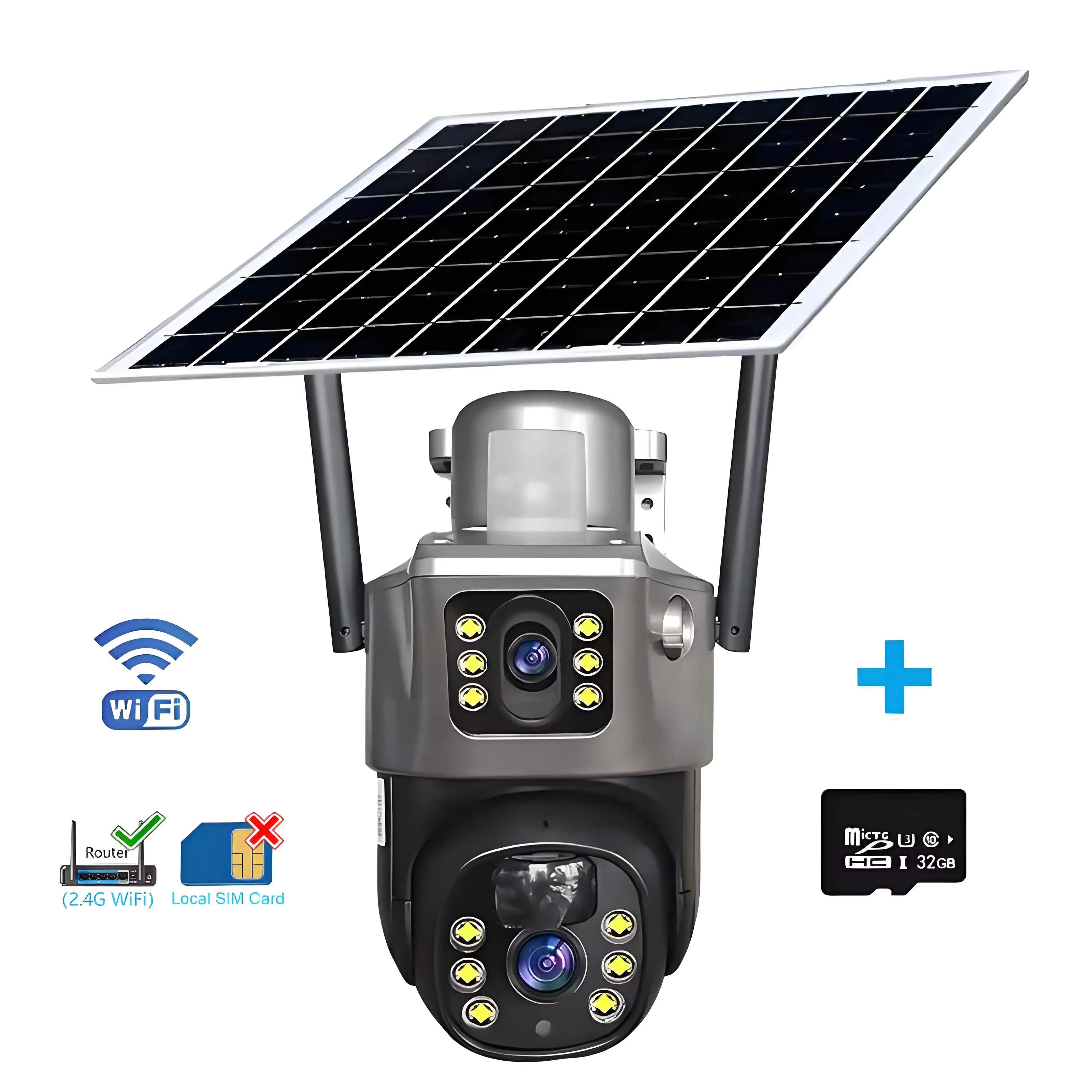 V380 Solar Camera 4K 4G Sim 8MP Dual Lens Wireless WiFi Monitoring Camera PIR Mobile Detection Outdoor Safety Waterproof Camera