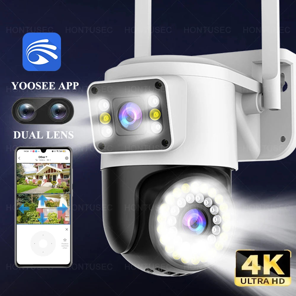 Yoosee 4K 8MP Dual Lens Dual Screens Color Night Vision Auto Tracking Two Way Audio Outdoor Waterproof Security Camera System