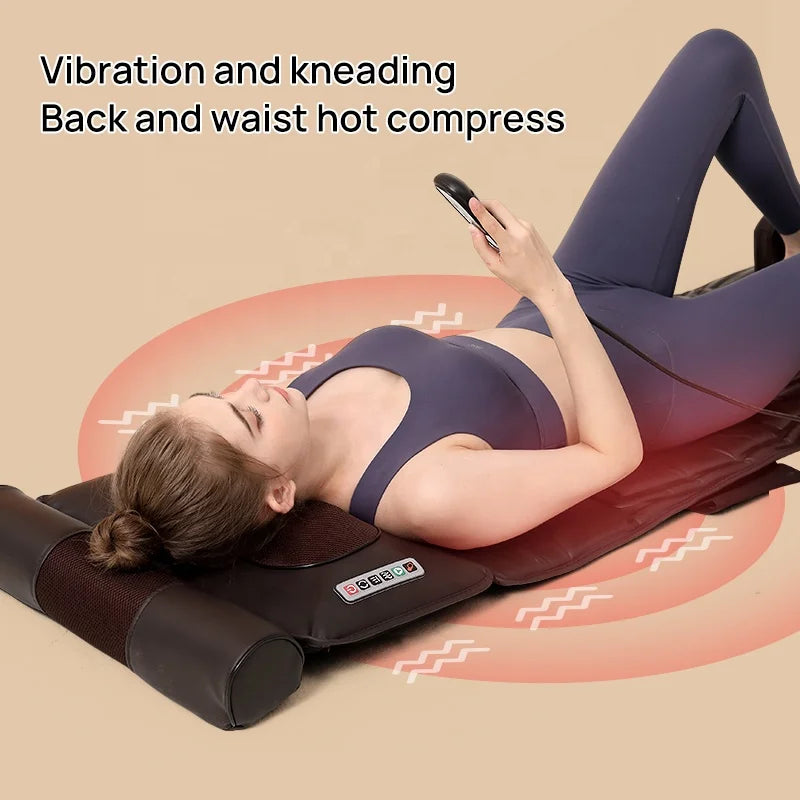 Foldable Full Body Massage Mat with Heat, Kneading/Vibration Electric Massage Mattress with Detachable Neck Massage Headrest