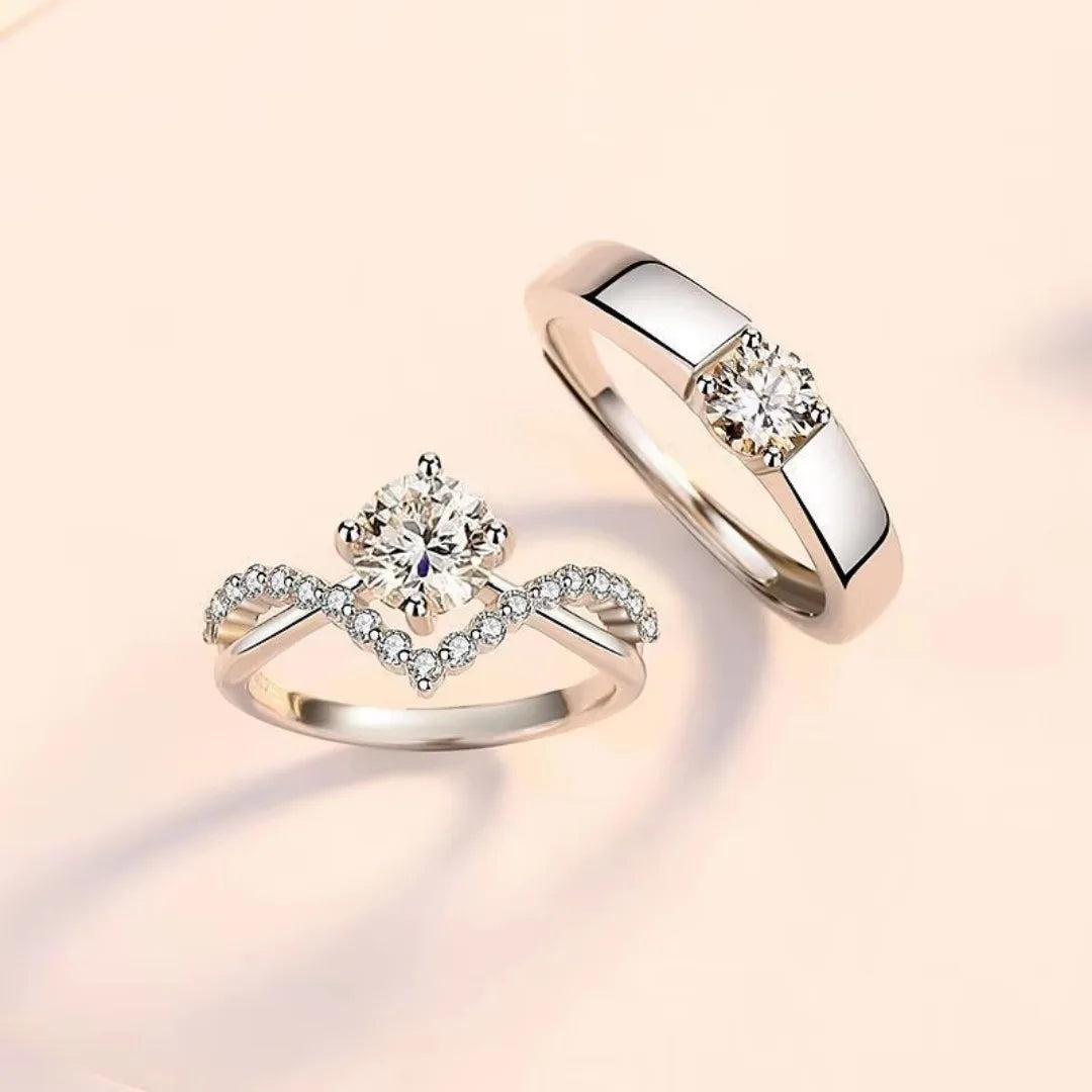 1/2pcs Silver Color Shiny Zircon Matching Couple Rings Luxury Delicate Wedding Rings Set for Women Men Charm Jewelry Accessories
