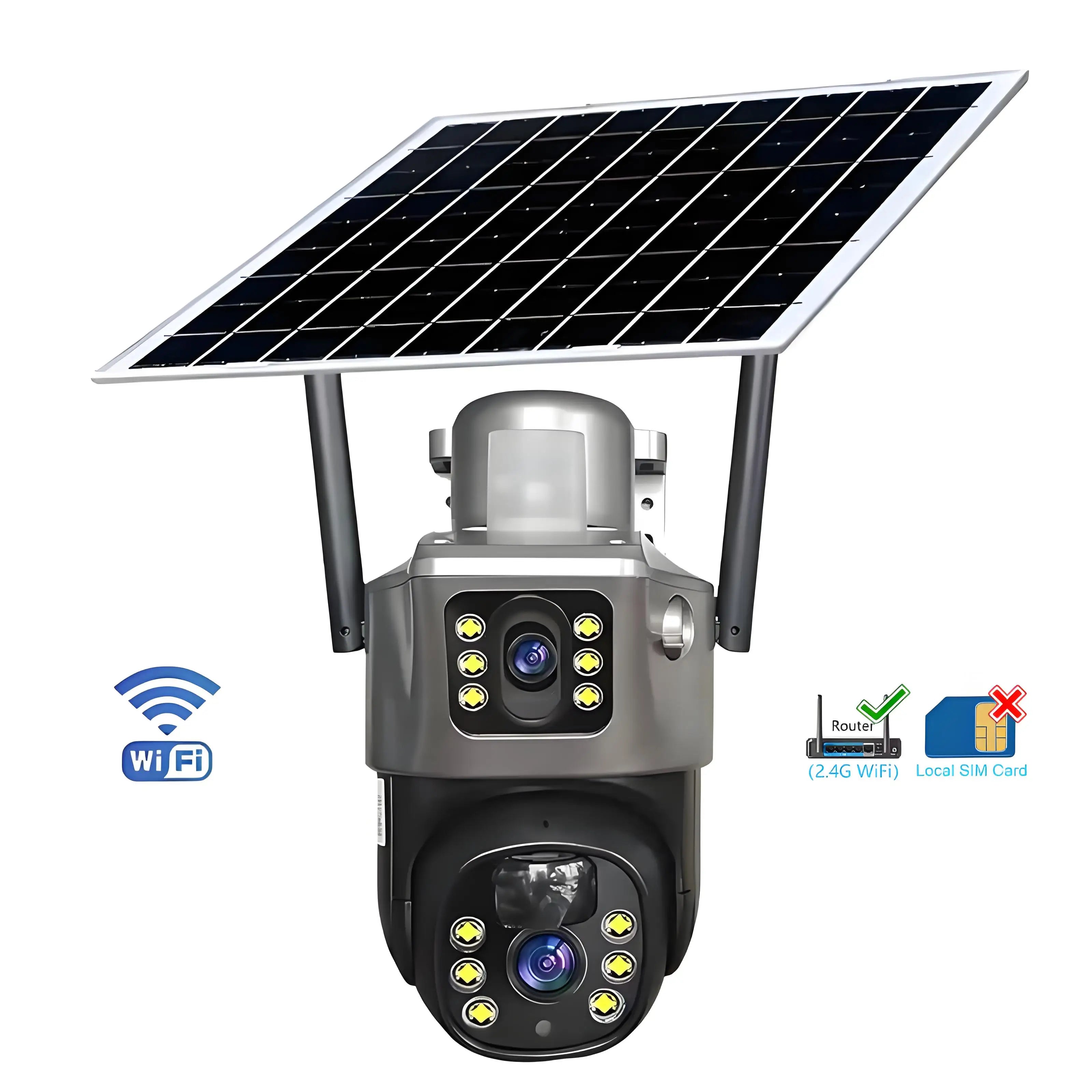 V380 Solar Camera 4K 4G Sim 8MP Dual Lens Wireless WiFi Monitoring Camera PIR Mobile Detection Outdoor Safety Waterproof Camera