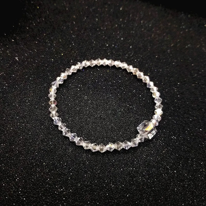 Shiny Transparent White Thin Crystal Bracelet For Women Simple Refracted Colorful Light Stretch Bracelet 2022 Jewelry Party Gift