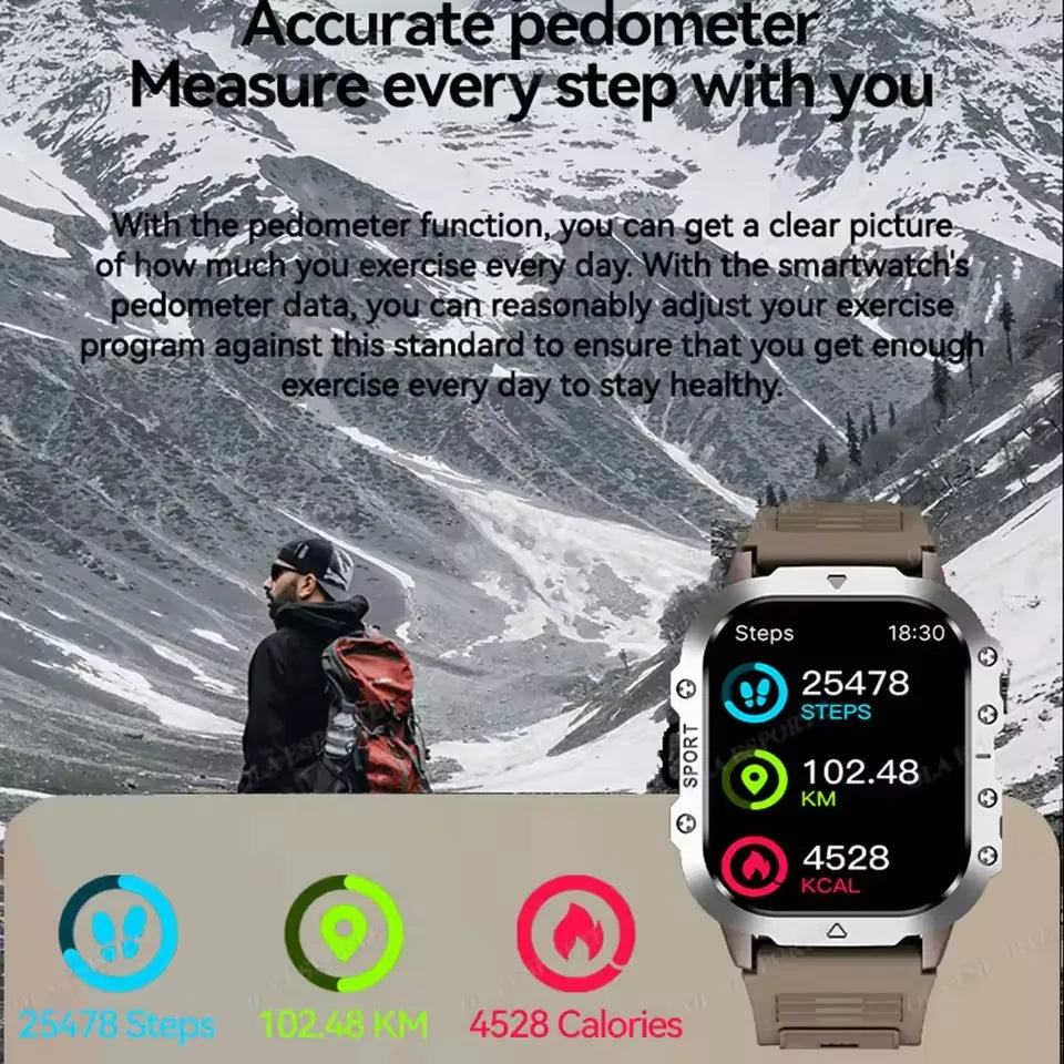 2025 New SmartWatch Men Militray Outdoor GPS Sport Watches Heart Rate Sleep Waterproof Smart Watch IOS Android