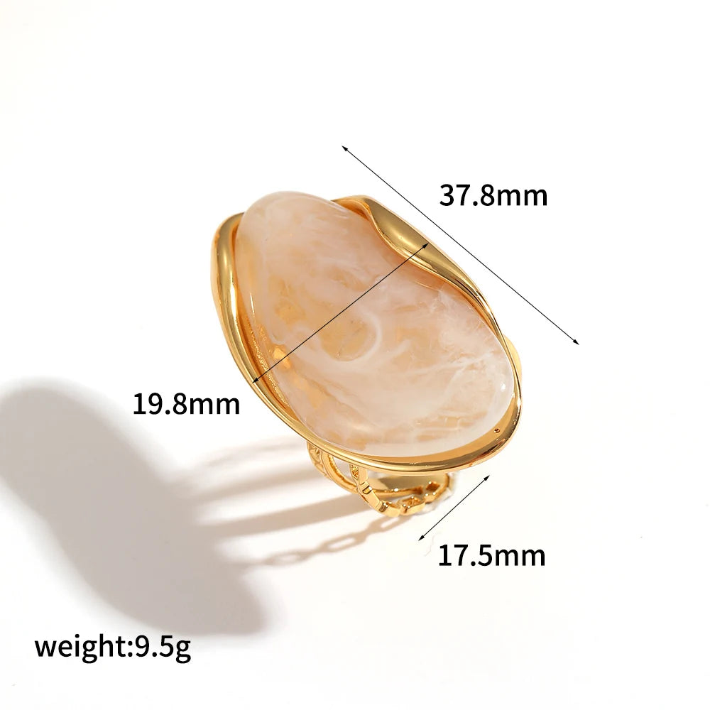 TDJewelry Stainless Steel Color Resin Geometric Shape Rings 18K Gold Plated Fashion Daily Jewelry Ring for Women