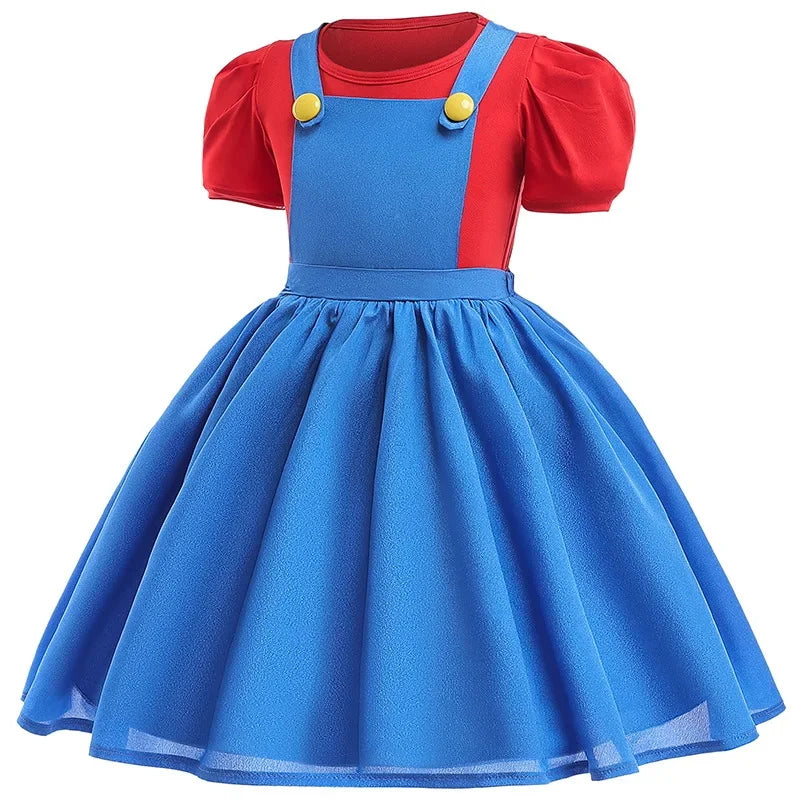 Halloween Costume Sets For Children Cartoon Bros Cosplay Dress+Top+Hat+Fake Beard Christmas Girls Party Dresses Carnival Outfits