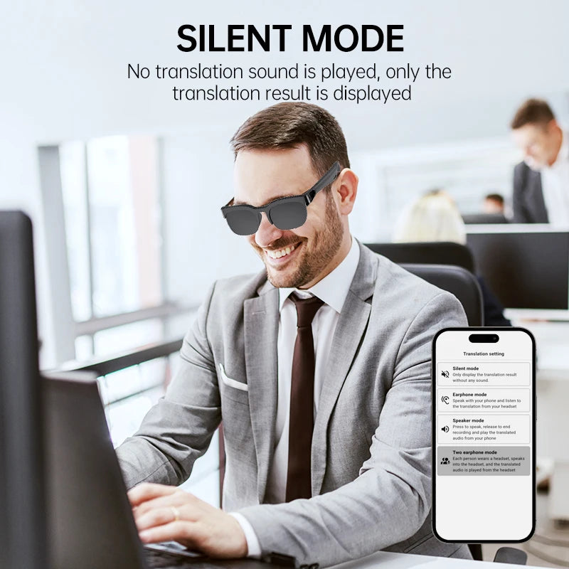 Smart Glasses, 5.0 Bluetooth Sunglasses with Open Ear Speaker, Voice Assistant Compatible, Blue Light Blocking Lens