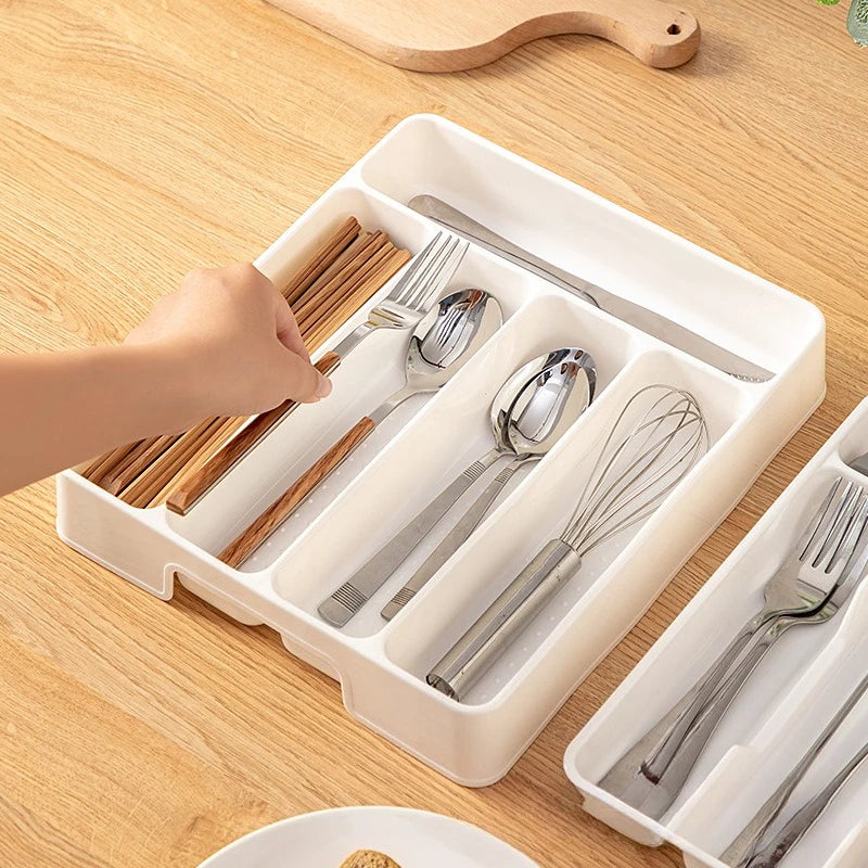 Kitchen Drawer Organizer Adjustable Divider Storage Box for Utensils Cutlery Knife Fork Spoon Chopsticks Cabinet Built In Tray