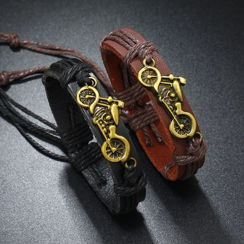 New fashion simple retro woven leather bracelet personality alloy motorcycle cowhide men's bracelet accessory jewelry