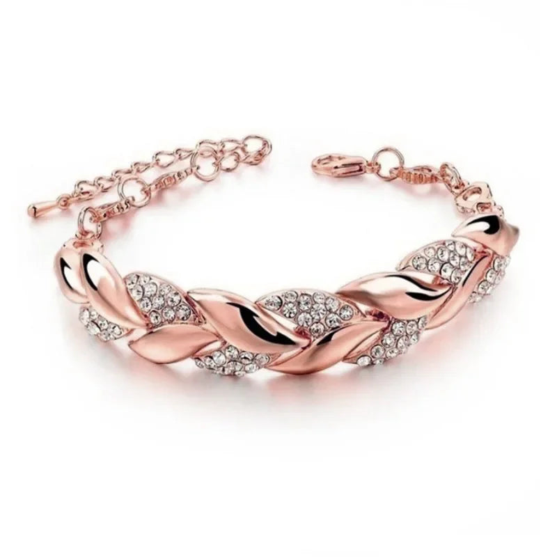 New Fashion Luxury Gold Color Leaf couple Bracelets for Women men Charm Full of Zircon Crystal bangle Jewelry Accessories gift
