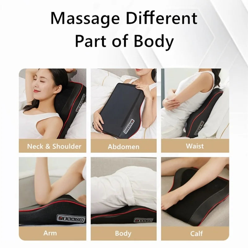 3 in 1 Newest Massage Pillow with Car Home Duel Use Easy Carry Neck Back Shoulder Waist Body Massager Gift Relief Pain EU Plugs