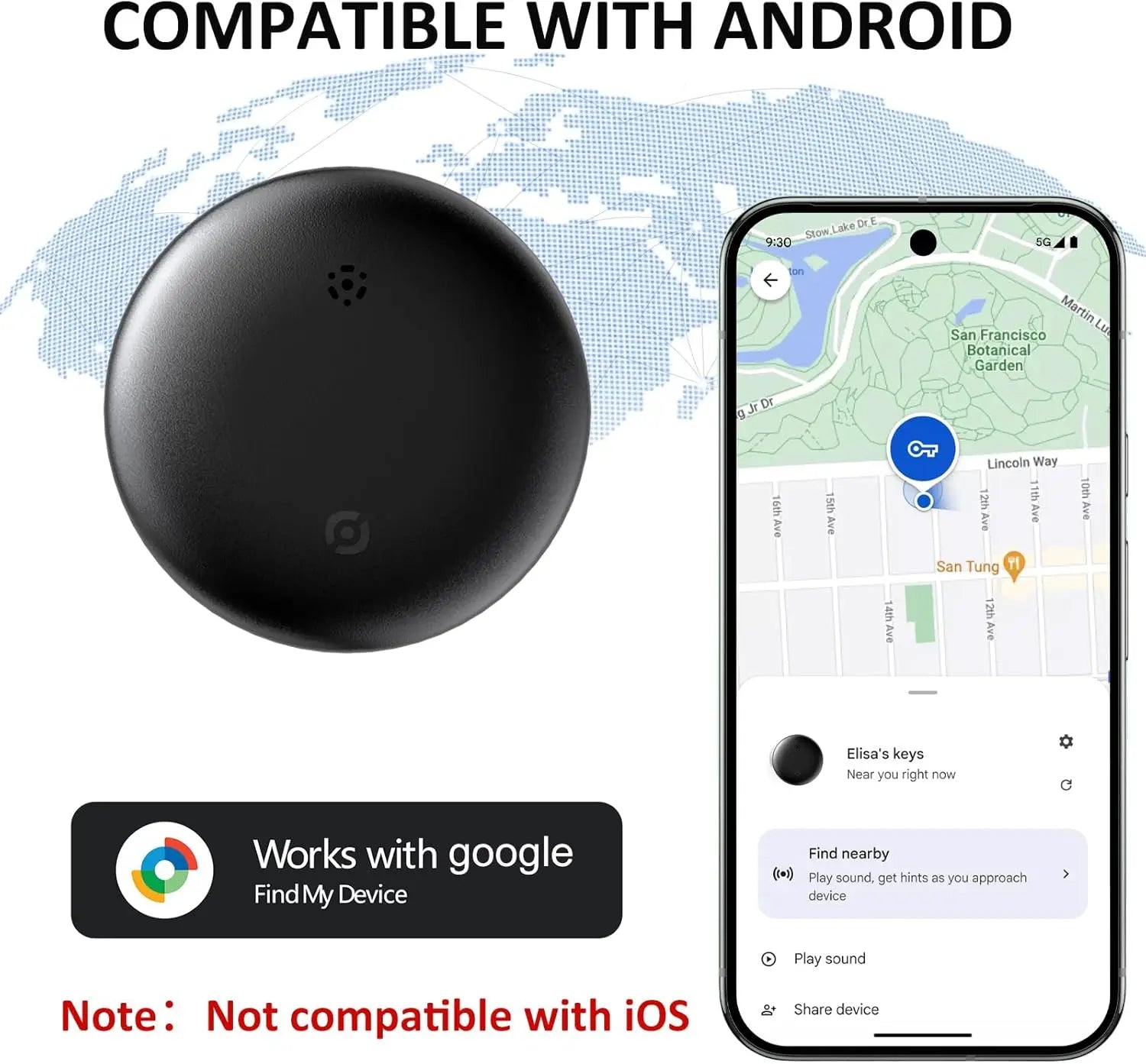 Tracker Android, Air Smart Tag Compatible with Google Find My (Android Only), Key Finder for Keys, Luggage,Suitcase, Wallet IP66