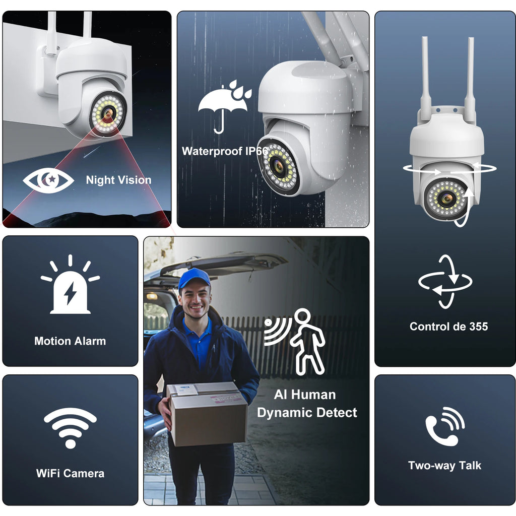 8MP 2.4G Dual Lens WIFI Camera PTZ 5X Digital Zoom 4K AI humanoid Auto Tracking Zoom Outdoor Audio CCTV Security Camera V360 PRO