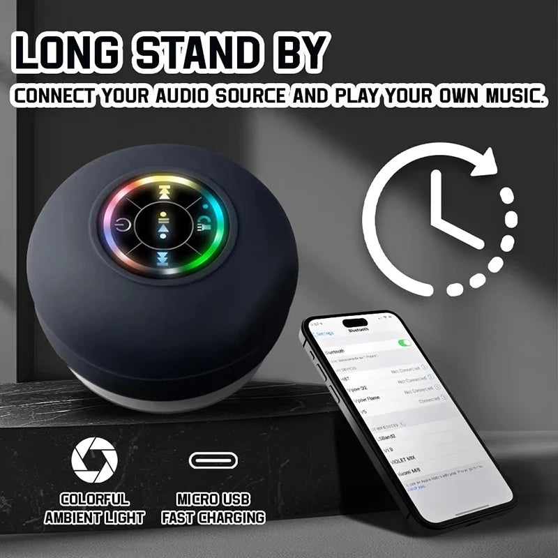 Portable Wireless Bluetooth Speaker LED Light IPX4 Waterproof Speaker Outdoor Bathroom Suction Cup Mini 3D Subwoofer Sound Box