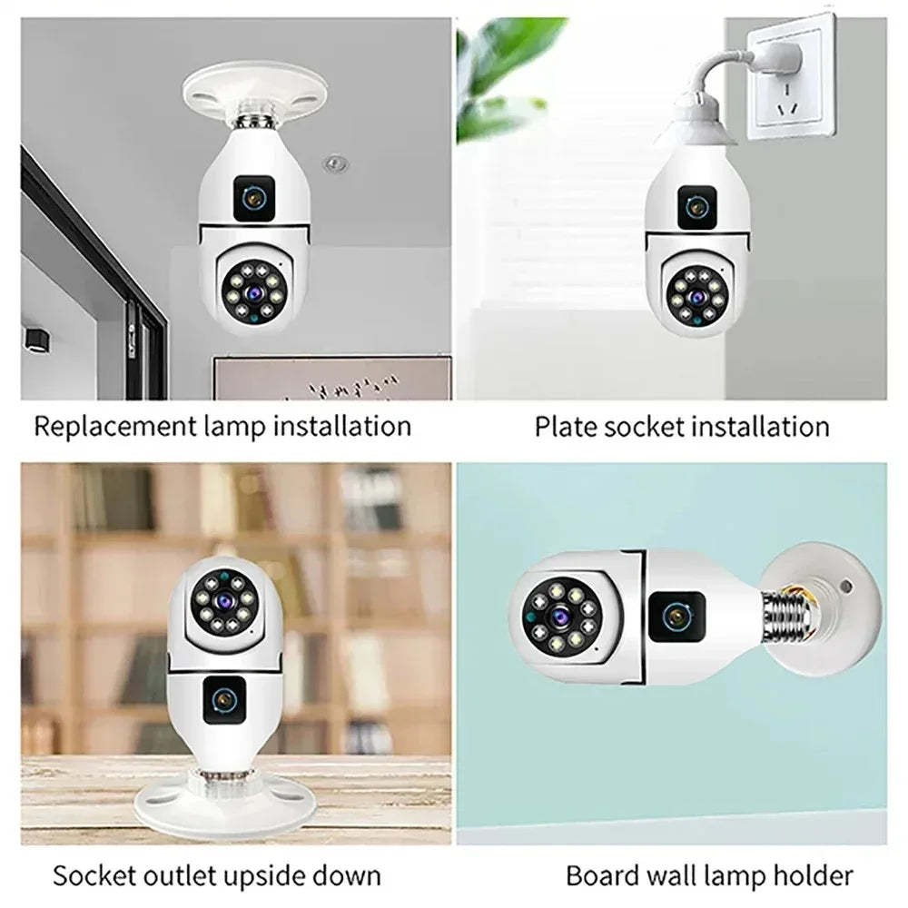 8MP E27 WIFI Camera Dual-Lens Bulb Camera 360° Zero Blind Spot Color+IR Night Vision  AI Human Detection 2-Way Audio Voice Alarm