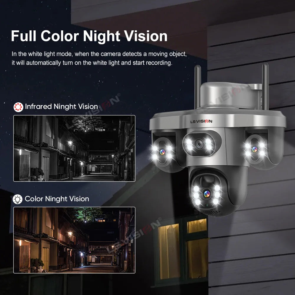 LS VISION 15MP 4G/WiFi Solar Camera Three Screens 10X Zoom Outdoor Surveillance Cameras Security PTZ PIR Night Vision CCTV V380
