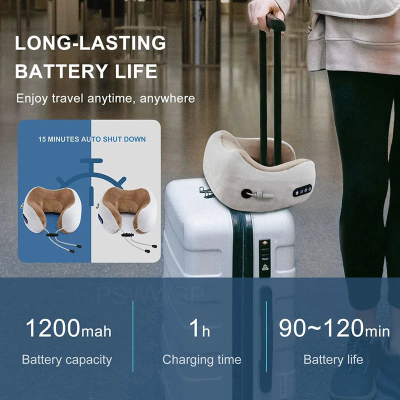 Electric U Shaped Massage Pillow Heated Neck Massager Memory Foam Soft Sleeping Travel Airplane Pillow Cervical Health Care Tool