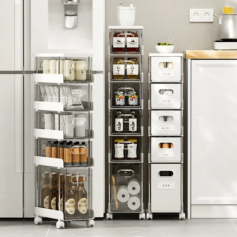 Kitchen Gap Storage Shelf Drawer-Type Narrow Side Cabinet Bathroom Organizer with Wheels for Multi-Function，Gap Storage Cabinet,