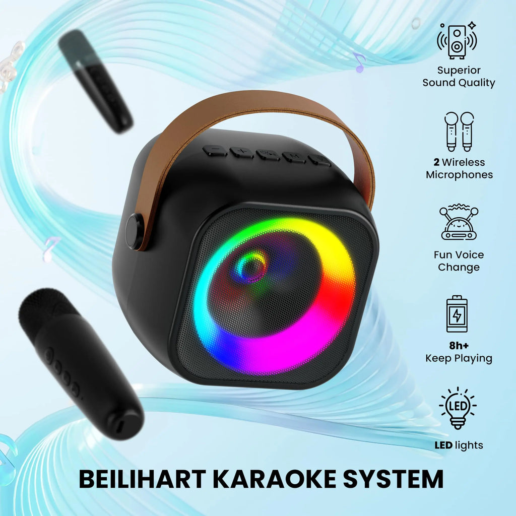 Haomuren Portable Karaoke Machine with Wireless 1 or 2 Microphone Mini Bluetooth Speaker for Children Singing Family Party Gift