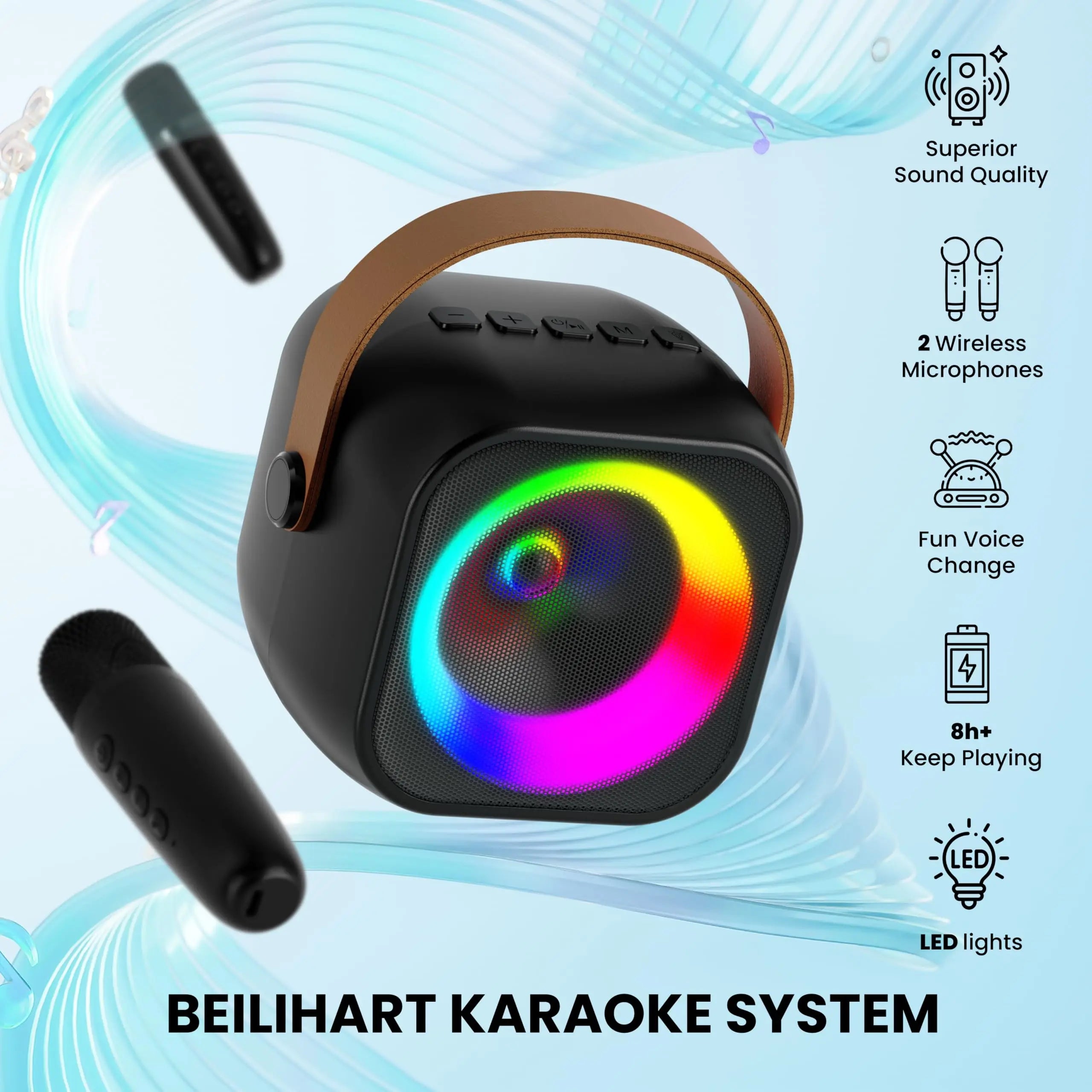 Haomuren Portable Karaoke Machine with Wireless 1 or 2 Microphone Mini Bluetooth Speaker for Children Singing Family Party Gift