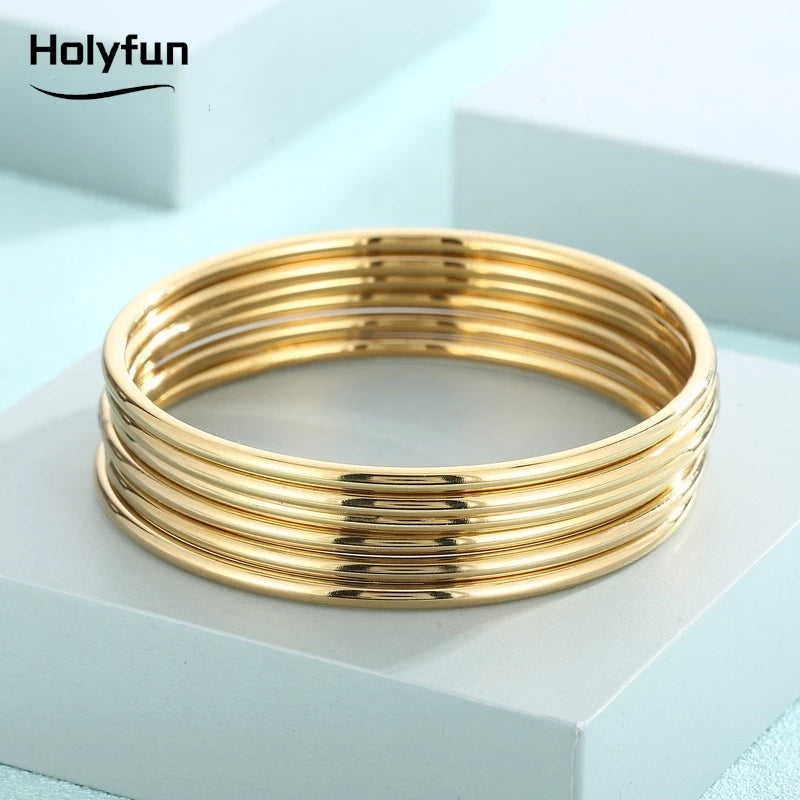 Fadeless Stainless Steel Bangle Bracelet For Women Non Fading Circular Minimalist Women's Hand Bracelets Woman Luxury Jewelry