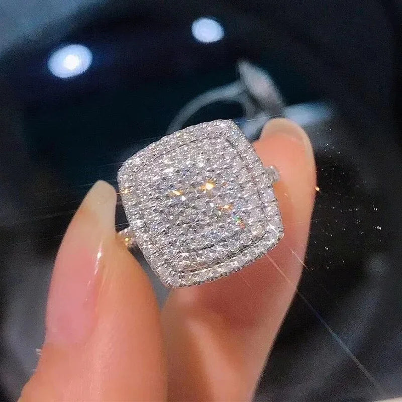 New Bling  Cubic Zirconia Rings for Women Fashion Square Shaped Luxury Female Accessories Party Versatile Trendy Jewelry