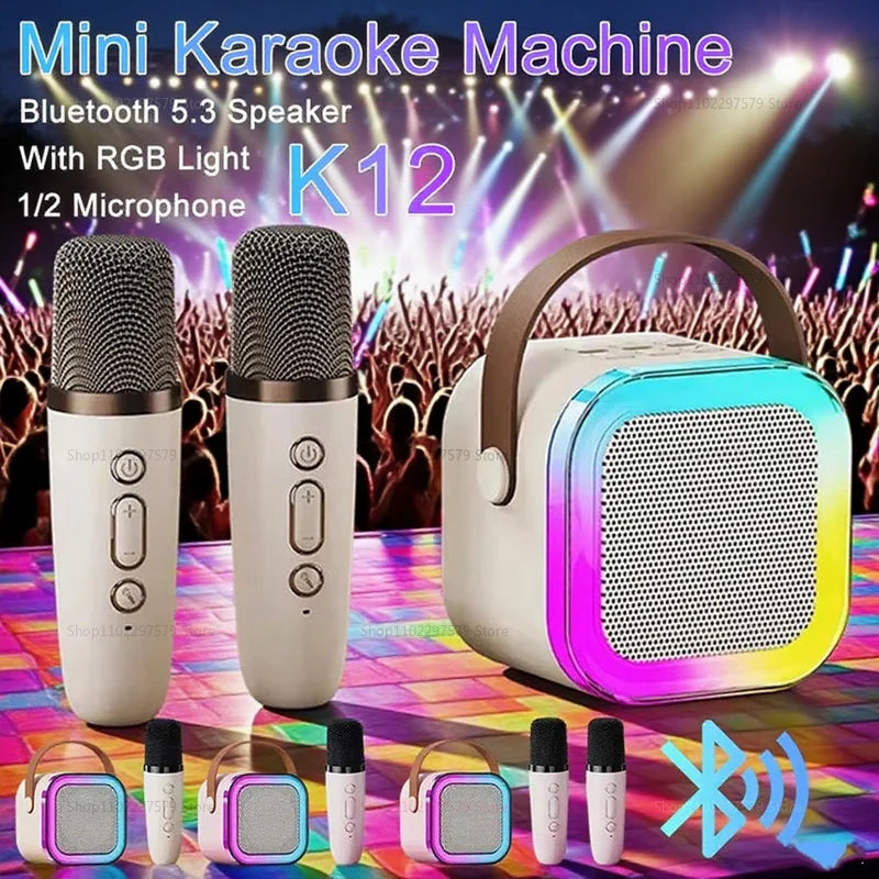 K12 Bluetooth Karaoke Machine Portable 5.3 PA Speaker System with 1-2 Wireless Microphones for Home Kids Family Party Gifts