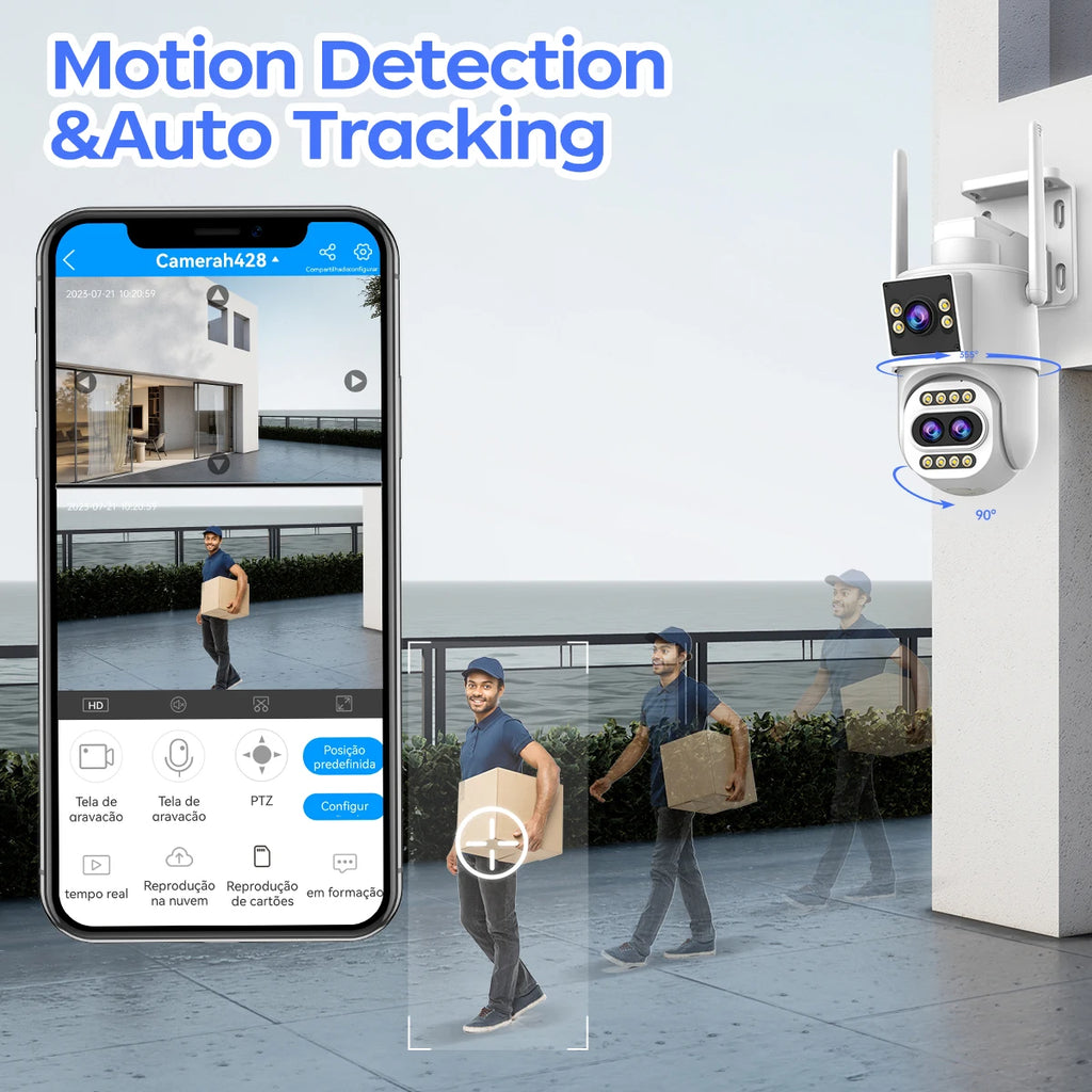 JOOAN 4K 8MP WiFi Surveillance Camera Outdoor Three-Lens Dual Screen Opticial Zoom PTZ IP Camera Auto Tracking CCTV Security Cam