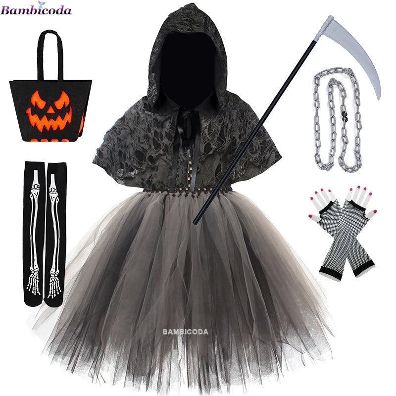 Halloween Girls Demon Horror Death Costume Cosplay Fancy Dress Party Accessories Medieval Hooded Cloak Clothing Party Clothes