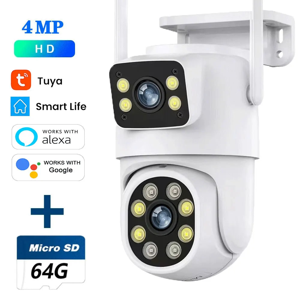 4K 8MP Tuya Dual Lens WIFI Camera PTZ Outdoor Dual Screen Ai Human Auto Tracking Security Camera Surveillance with Alexa Google