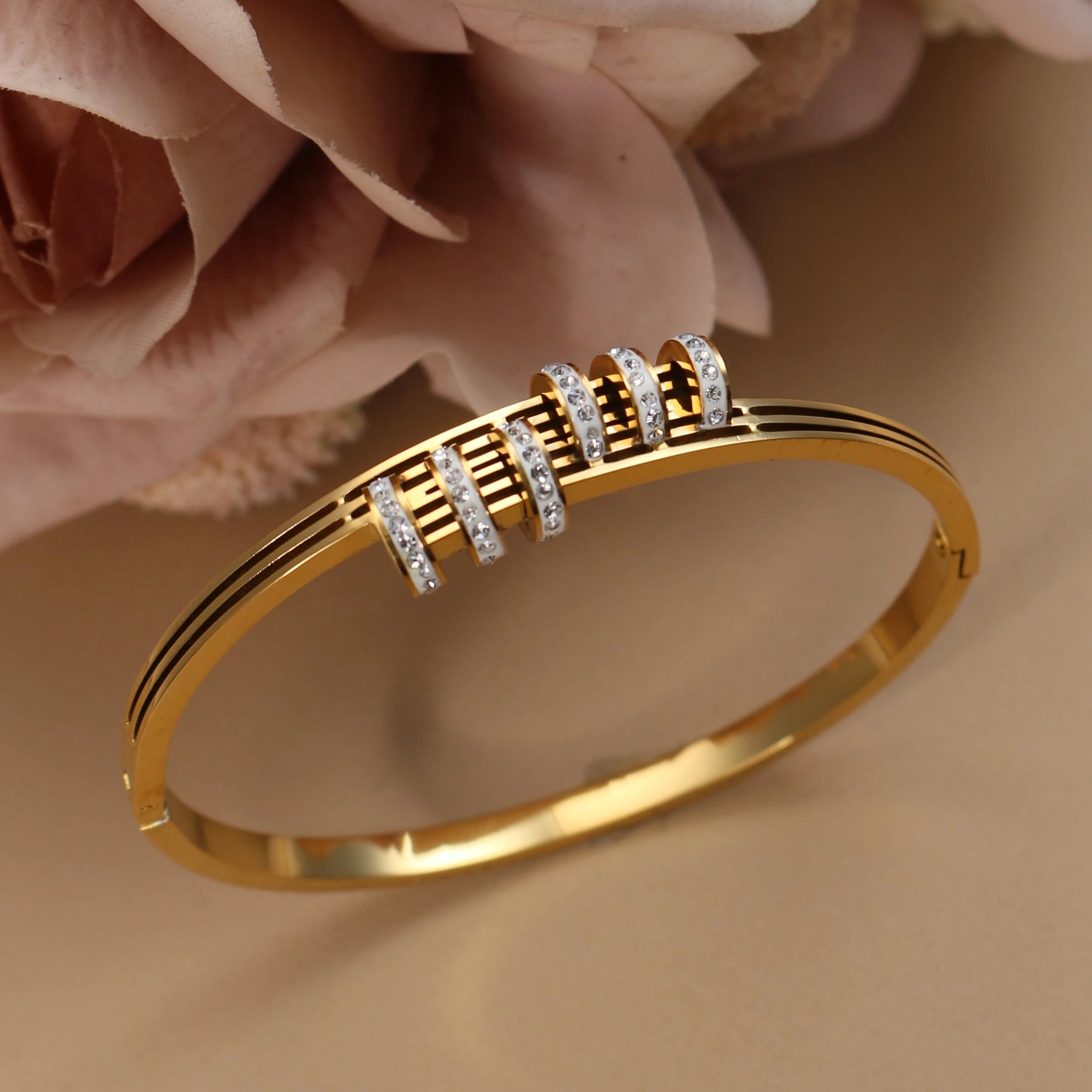 XB-133 New Stainless Steel Jewelry Crystal Bracelets Half Face Hollow Design Bangle For Women's Love Gifts Wholesale